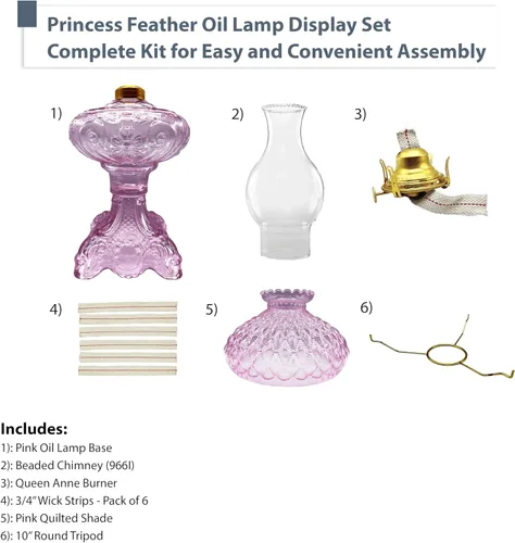 Miniatura 3 de Light of Mine - Conjunto de lámpara de aceite rosa de plumas de princesa con pantalla acolchada rosa de 10 pulgadas y tiras de mecha de 3/4 pulgadas