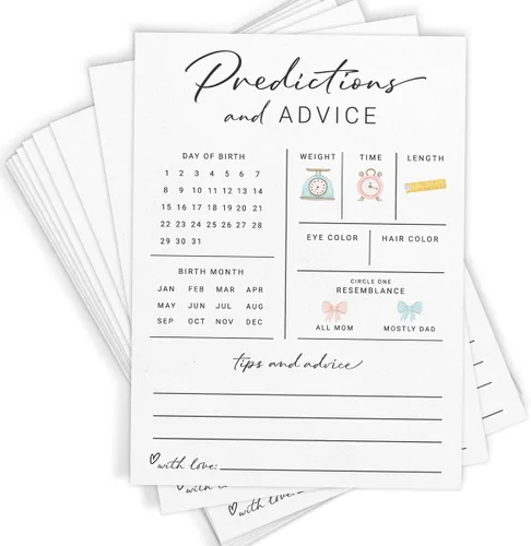 Miniatura 8 de Tarjetas de predicciones y consejos de baby shower de Printed Party – Diseño de lazo rosa, divertido juego de baby shower para invitados, actividad