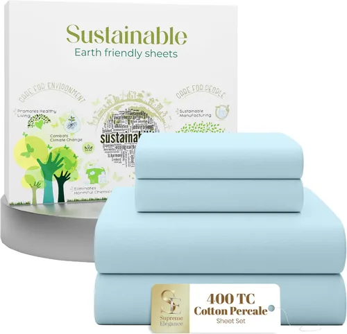Miniatura 15 de Purity Home - Juego de sábanas 100% algodón de 400 hilos, percal refrescante, con bolsillo profundo elástico, ropa de cama de 3 piezas, lujo