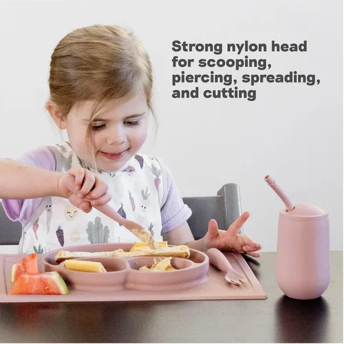 Miniatura 3 de ezpz Happy Utensils (azul) - Más de 24 meses - Niño sin BPA - Tenedor, cuchara y cuchillo para niños pequeños y preescolares - Utensilios para niños