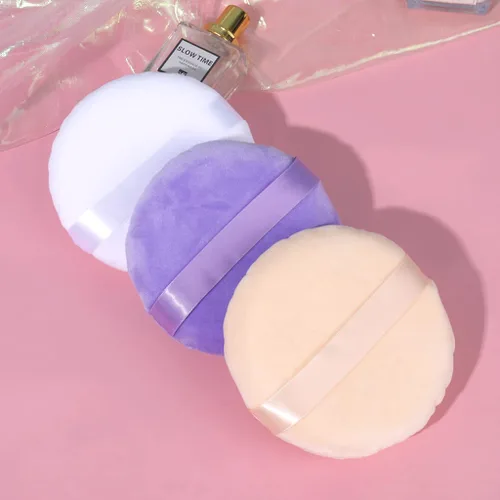 Miniatura 3 de 2 polvos grandes de soplo, 5 pulgadas de algodón súper suave, lavable, polvo suelto, polvo para bebé, redondo (beige)