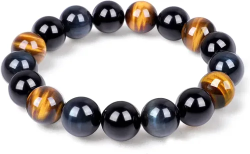 Tiger Eye Bracelet men womenanti-anxiety courage and determination bracelet Black Obsidian Bead Triple Protection Bracelet Jewelry Genuine Crystal