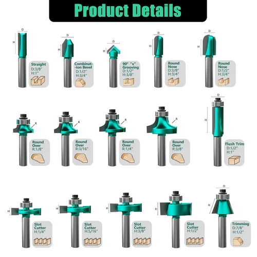 Miniatura 2 de CSOOM Juego de 30 brocas para fresadora, vástago de 1/2, con 2* cabezales de lote, brocas de madera profesionales, brocas de fresado de carburo