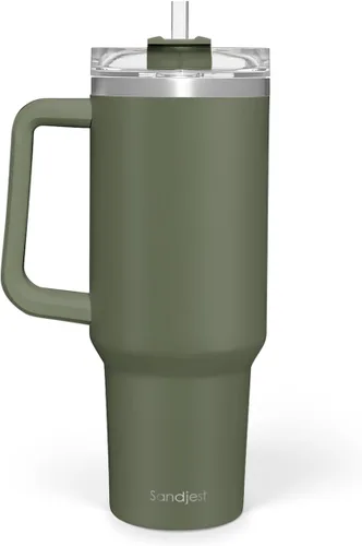Miniatura 28 de SANDJEST Taza con bandera americana con asa, taza de café de acero inoxidable con aislamiento de 40 oz con tapa y pajita, regalos de América
