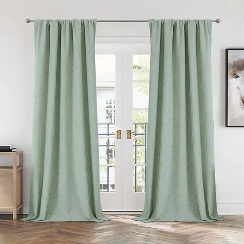 Miniatura 25 de CUCRAF Juego de 2 paneles de cortinas 100% opacas de lino de 84 pulgadas de largo, con pestaña trasera y bolsillo para barra para sala de estar