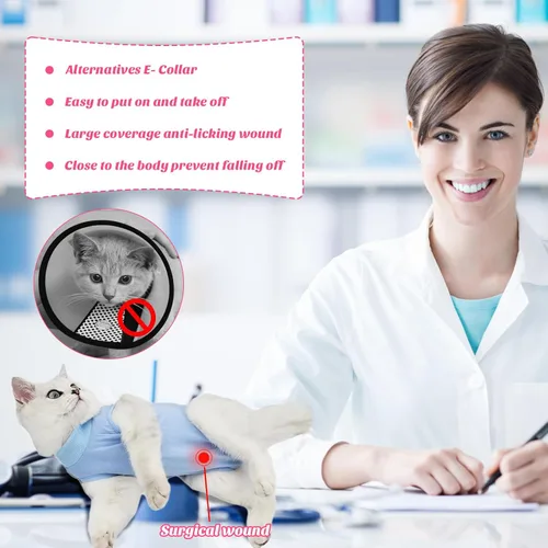 Miniatura 2 de Traje de recuperación para gatos para heridas abdominales o enfermedades de la piel, mameluco de gato para gatos después de la cirugía, traje