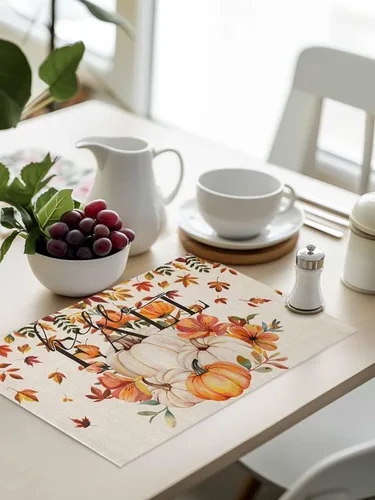 Miniatura 8 de Manteles individuales para mesa de comedor, juego de 4 manteles individuales para otoño, Acción de Gracias, calabaza, flor y girasol, manteles