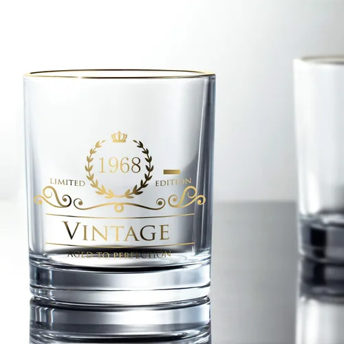 Miniatura 2 de Regalos de cumpleaños número 57 de 1968 para hombres/papá/hijo, vasos de whisky vintage que no se desvanecen de oro de 24 quilates hechos a mano