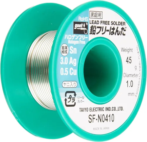 Goot SF-N0410 Soldadura sin plomo sin halógeno, Φ0.04 pulgadas (0.039 in), 96.5% estaño, 3% plata, 0.5% cobre, carrete de 1.6 oz (45 g) carrete, con