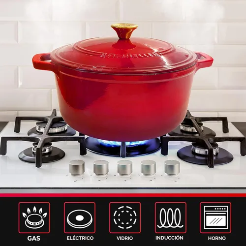 Miniatura 6 de Mueller Horno Holandés de Hierro Fundido Esmaltado de 6 Cuartos, Cazuela y Sartén para Estofar de Servicio Pesado con Tapa y Perilla, Seguro