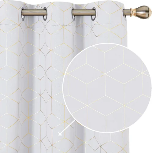 Miniatura 30 de Deconovo Cortinas Opacas, Aislamiento Térmico y Reducción de Ruido, Estampado de Lámina de Diamante – Ojales en la Parte Superior, 2 Paneles, Azul