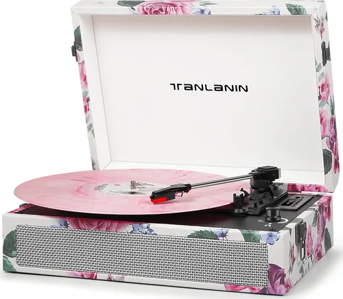 Reproductor de discos de vinilo vintage de 3 velocidades con altavoces incorporados, tocadiscos portátil de LP de vinilo retro con grabación USB,