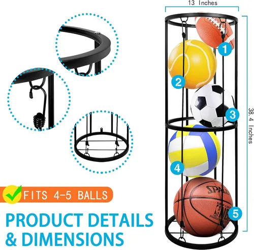 Miniatura 2 de Estante de almacenamiento para pelotas de garaje, soporte de baloncesto montado en la pared, estante vertical para pelotas de fútbol, voleibol