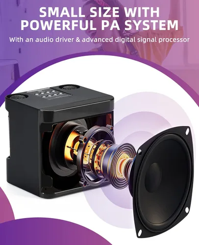Miniatura 5 de Mini máquina de karaoke para adultos y niños, altavoz portátil de karaoke Bluetooth para TV, con 2 micrófonos inalámbricos, sistema de altavoces PA