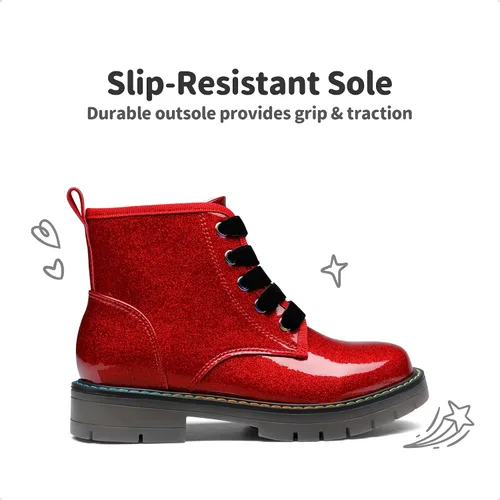 Miniatura 2 de DREAM PAIRS Botas de tobillo con purpurina para niñas y niños, zapatos de combate con cremallera lateral con cordones (bebéniño pequeñoniño grande)