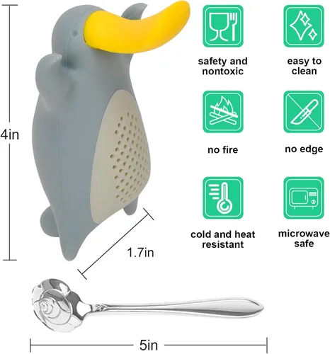 Miniatura 2 de Besego - 2 infusores de té de silicona, con cucharita de acero inoxidable, bonito filtro de té para los amantes del té, Amarillo