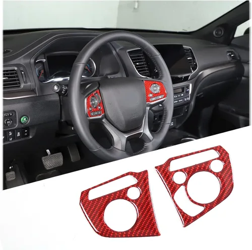 Miniatura 10 de Cubierta de botón interior de volante de automóvil de fibra de carbono real suave 3D, kit de decoración compatible con Honda Pilot 2019-2022, Negro