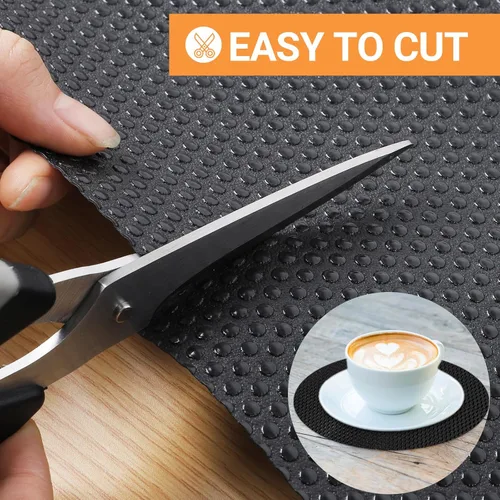 Miniatura 6 de FLPMIX Revestimientos de estantes para armarios negros: tapete impermeable para cajones de cocina, no adhesivo, fácil de cortar, revestimiento