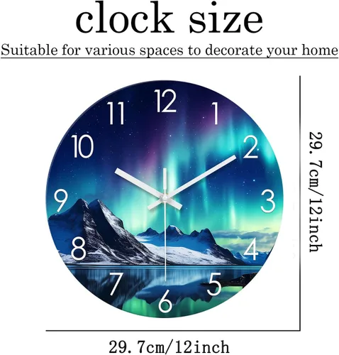 Miniatura 5 de XNM Relojes de Pared de Cristal Verde Azulado Operados con Batería 12 Pulgadas Aurora Relojes de Pared Modernos para Decoración de Sala de Estar