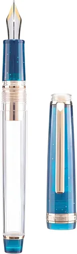Miniatura 4 de Jinhao 82 Pluma estilográfica acrílica con convertidor, blanco transparente y azul malaquita con borde dorado, juego de 2 bolígrafos de escritura
