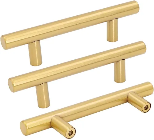 Goldenwarm LS201GD76 - tiradores de cajón de armario, cocina, color dorado (latón cepillado, espacio de centro a centro de 3 pulgadas, longitud
