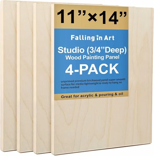 Miniatura 11 de Falling in Art Kit de Paneles de Lienzo de Madera de Abedul Sin Terminar, Paquete de 4 de 8x8'' Tableros de Cuna de Estudio Profundos de 3/4