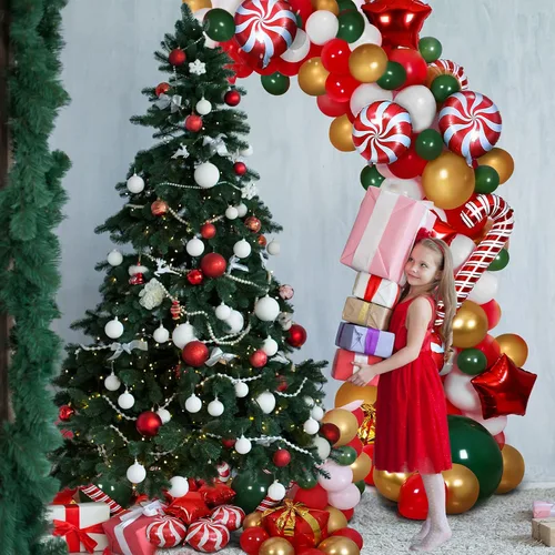 Miniatura 6 de RUODON Kit de arco de globos de Navidad, 233 piezas con dulces, bastón, látex, caja de regalo y globos de estrella para decoraciones de fiesta