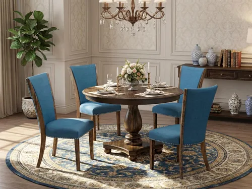 Miniatura 2 de East West Furniture F2VE5-721 - Juego de mesa de comedor de 5 piezas para 4 personas, incluye una mesa de cocina redonda con pedestal y 4 sillas