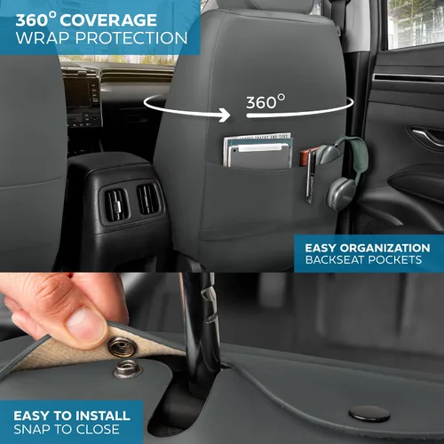 Miniatura 2 de MotorBox Haven Series - Fundas de asiento de piel de napa, para automóviles, edición Lux, fundas de asiento delantero con costuras de diamante