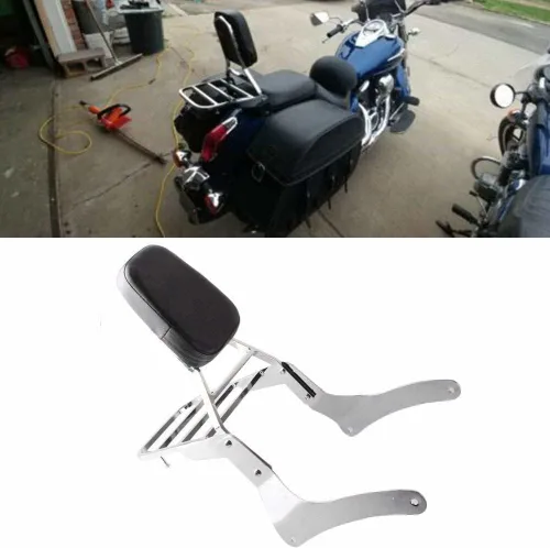 Miniatura 2 de Cómodo respaldo de cuero Sissy Bar + almohadilla de portaequipajes compatible con Kawasaki Vulcan 900 VN900 1996-2018 (cromado) (cromado)