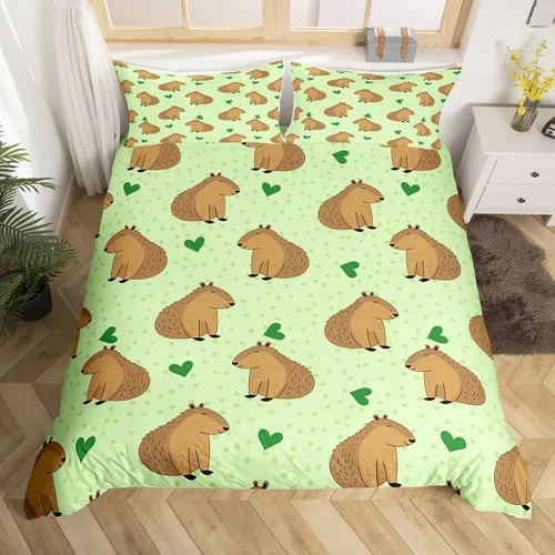 Miniatura 9 de Erosebridal Cute Capybara Duvet Cover Twin Kawaii Capybara Eating Ice Cream Comforter Cover for Kids Teens Cartoon Cute Animals Bedding Set Cake
