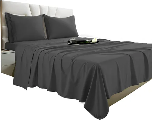 Miniatura 30 de Vacco Juego de sábanas tamaño Queen, sábanas y fundas de almohada de 4 piezas para hotel de lujo de la serie 1800, sábanas ultrasuaves