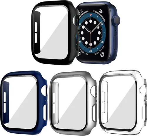 Miniatura 22 de Paquete de 2 fundas rígidas de policarbonato compatibles con Apple Watch, con protector de pantalla de cristal templado sin burbujas para accesorios