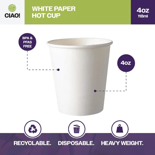Miniatura 2 de CIAO! Taza de papel blanco desechable de 4 onzas, 63 mm de diámetro, 2,000
