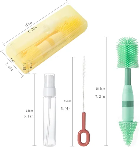 Miniatura 5 de Chemimoso Cepillo pequeño de silicona para biberones de bebé recién nacidos, anticólicos, cepillo limpiador portátil de botellas de viaje, apto