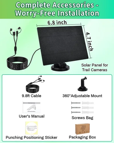 Miniatura 8 de Panel solar de cámara de sendero, cargador de panel solar de 3 W con batería de 5000 mAh y cable USB-C de 6 V y puerto de CC de 9.8 pies, panel