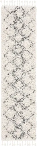 SAFAVIEH Pro Luxe Shag Collection - Alfombra de pasillo, 2 pies 6 pulgadas x 6 pies, color crema y azul, diseño de borlas bohemias, no desprende