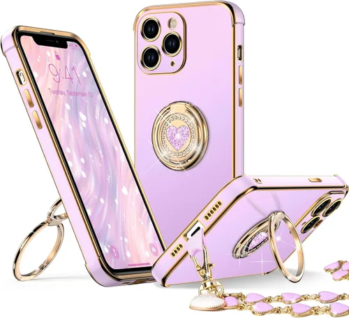 Miniatura 9 de XYZ Funda para iPhone 11 con Soporte, Funda para Teléfono con Soporte de Doble Anillo con Patilla, Funda Protectora de Lujo Brillante para Mujeres