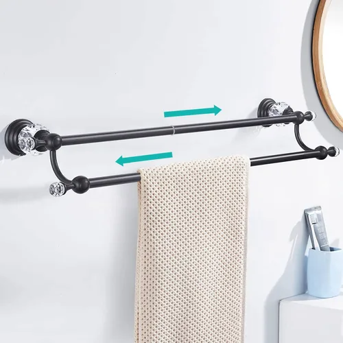 WINCASE Toallero de cristal, toallero ajustable doble negro mate, colgador de toallas de baño, soporte para toallas montado en la pared