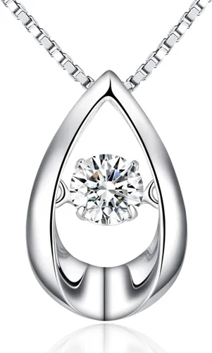 Han han 18K White Gold Plated 925 Sterling Silver Tear Drop Pendant Necklace for Women with CZ Diamond, 5A+ Cubic Zirconia Necklace for Women