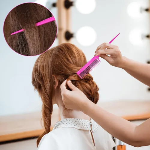 Miniatura 4 de Paquete de 3 peines profesionales para burlas, peine triple burla, herramienta de cola de rata, peines de corte de cabello, profesional, añade