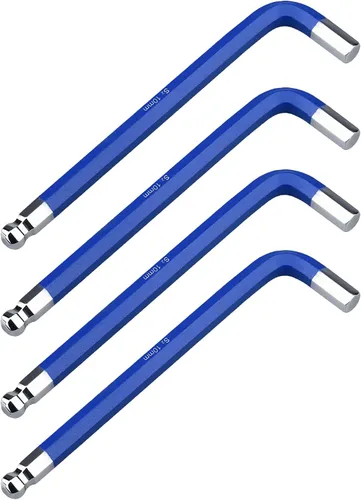 Miniatura 12 de 4 llaves Allen de extremo de bola de 0.236 in, llave hexagonal interna, herramienta de reparación de acero S2 de brazo largo en forma de L