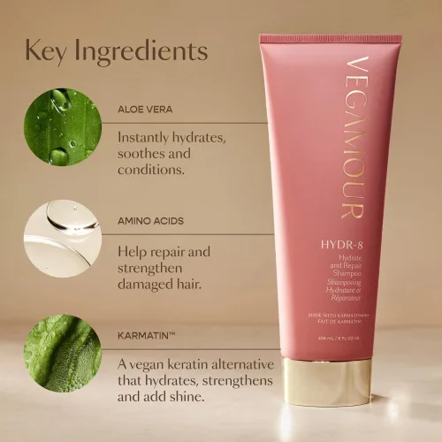 Miniatura 6 de VEGAMOUR HYDR-8 Hydrate and Repair Shampoo Limpia e hidrata el cabello seco y dañado con aminoácidos y Karmatin™ Limpio, vegano, libre