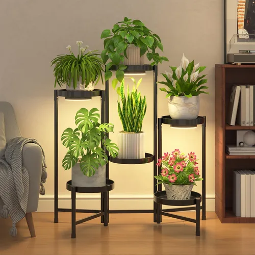 Miniatura 13 de iDavosic.ly Soporte para plantas para interiores y exteriores, estante esquinero de metal de 5 niveles, estante alto plegable para orquídeas
