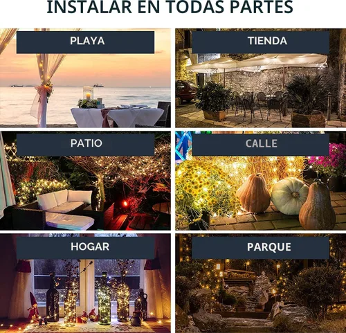 Miniatura 6 de Luces de cascada de hadas solares para exteriores, impermeables, 200 LED, 8 modos, luz de regadera (SIN REGADERA), luces de cadena alimentadas por