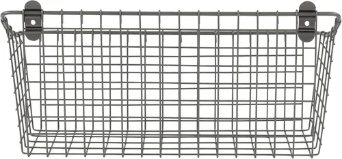 Miniatura 7 de Spectrum Cesta de almacenamiento de alambre extragrande para montaje en pared gris industrial, organizador de montaje en pared de cesta de alambre