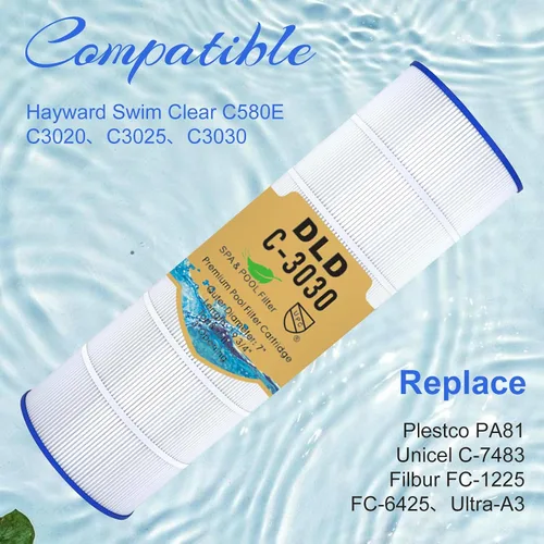 Miniatura 2 de DLD Cartucho de filtro de piscina C3030 de repuesto Hayward SwimClear C3030, C3020, C3025, Reemplazar Pleatco PA81, Hayward CX580XRE, Unicel C-7483L
