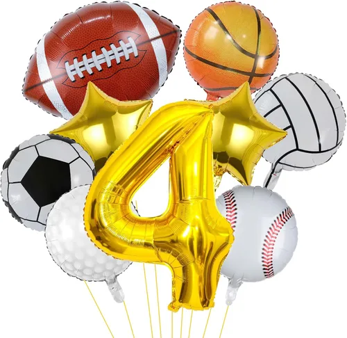 Miniatura 11 de 9 globos deportivos, fútbol, baloncesto, béisbol, voleibol, golf y fútbol, globo de aluminio de Mylar con número de cumpleaños deportivo