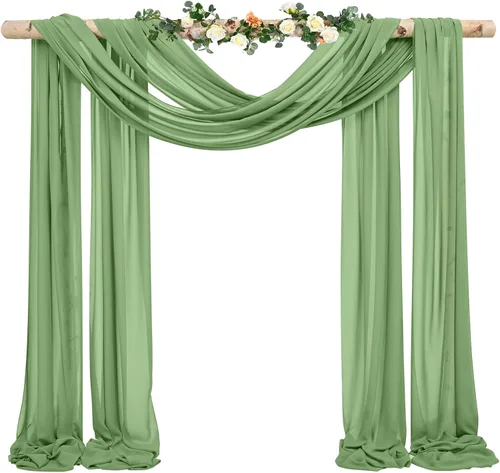 Miniatura 19 de Cortinas de arco de boda, 8 paneles de 28" x 20 pies, cortinas de tela de gasa blanca para ceremonia y recepción Blanco