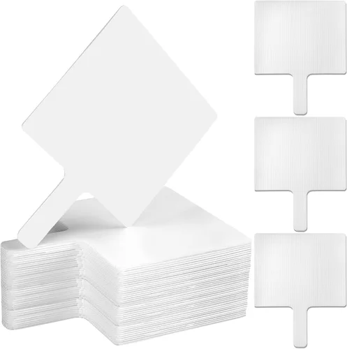 Amyhill Juego de 48 abanicos de mano de plástico en blanco, paletas de borrado en seco, ventilador de doble cara para fotos en blanco, para bodas,